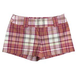 Old College Inn Low Rise Shorts 7 Orange Plaid Pocket Belt Loops Zip Hook Eye